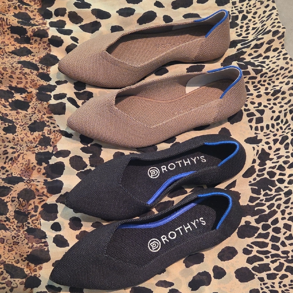 Rothy's Black and Tan Flats Sleek Slip-On Comfort